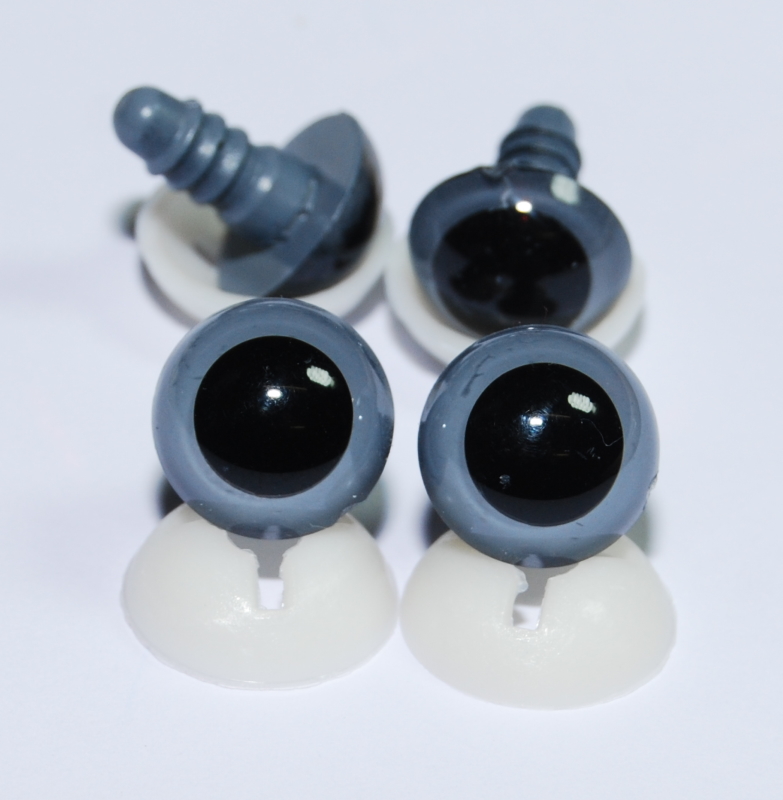 Pack of 2 Pairs - 15mm Grey Eyes with Plastic Backs