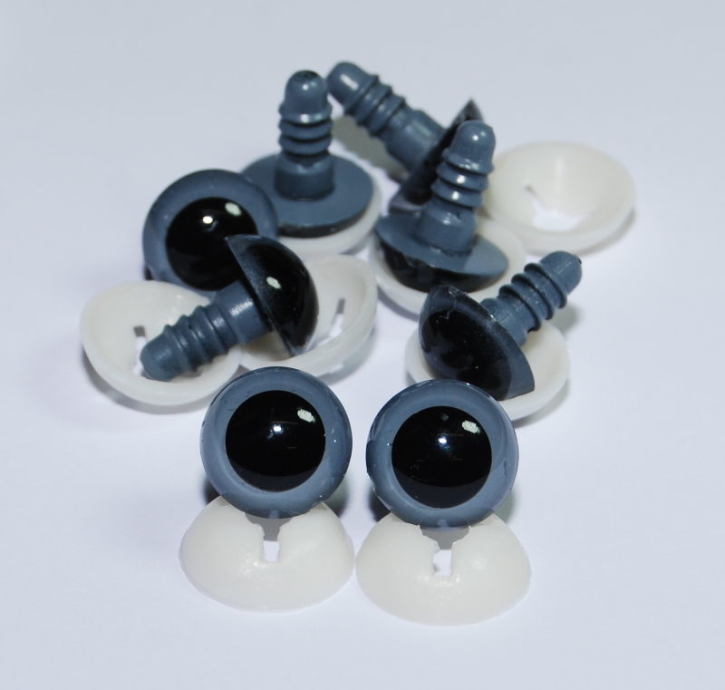 Pack of 4 Pairs - 15mm Grey Eyes with Plastic Backs