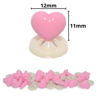 12mm x 11mm Baby Pink Heart Noses with Plastic Backs