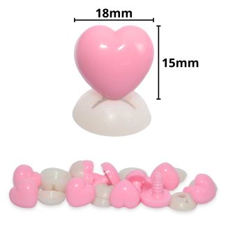 18mm x 15mm Baby Pink Heart Noses with Plastic Backs