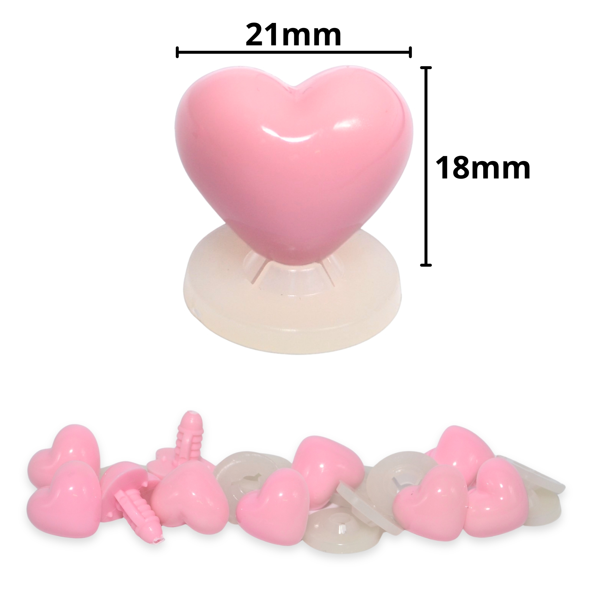 21mm x 18mm Baby Pink Heart Noses with Plastic Backs