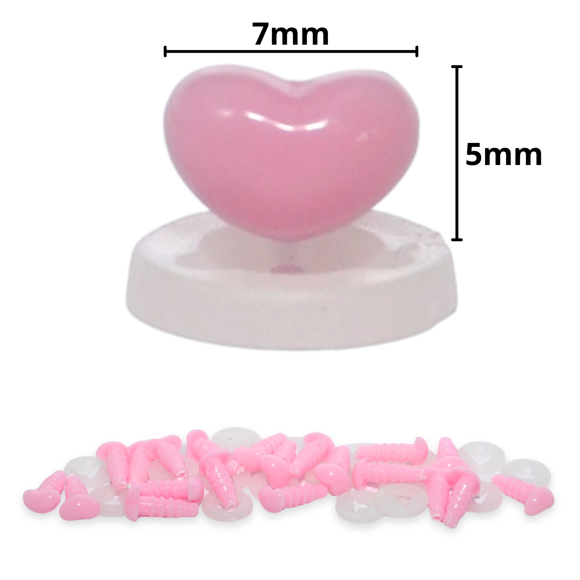 7mm x 5mm Baby Pink Heart Noses with Plastic Backs