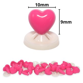10mm x 9mm Hot Pink Heart Noses with Plastic Backs
