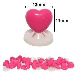 12mm x 11mm Hot Pink Heart Noses with Plastic Backs