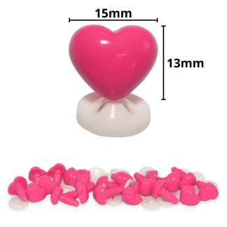 15mm x 13mm Hot Pink Heart Noses with Plastic Backs