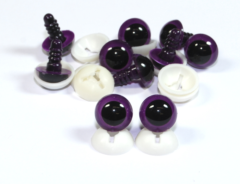Pack of 5 Pairs - 15mm Purple Dome Eyes with Plastic Backs