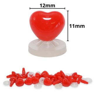 12mm x 11mm Bright Red Heart Noses with Plastic Backs