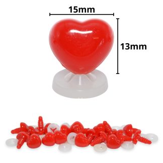 15mm x 13mm Bright Red Heart Noses with Plastic Backs