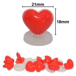 21mm x 18mm Bright Red Heart Noses with Plastic Backs