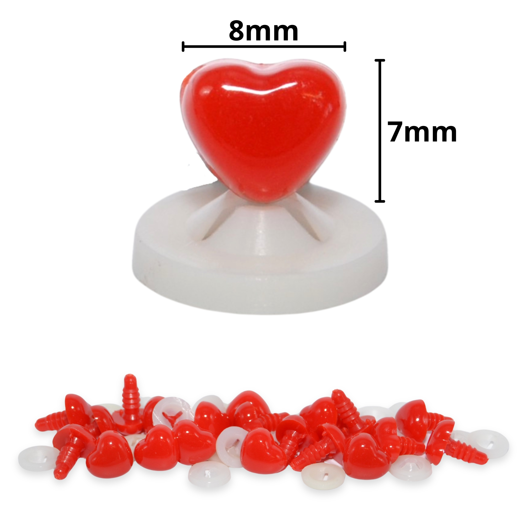 8mm x 7mm Bright Red Heart Noses with Plastic Backs
