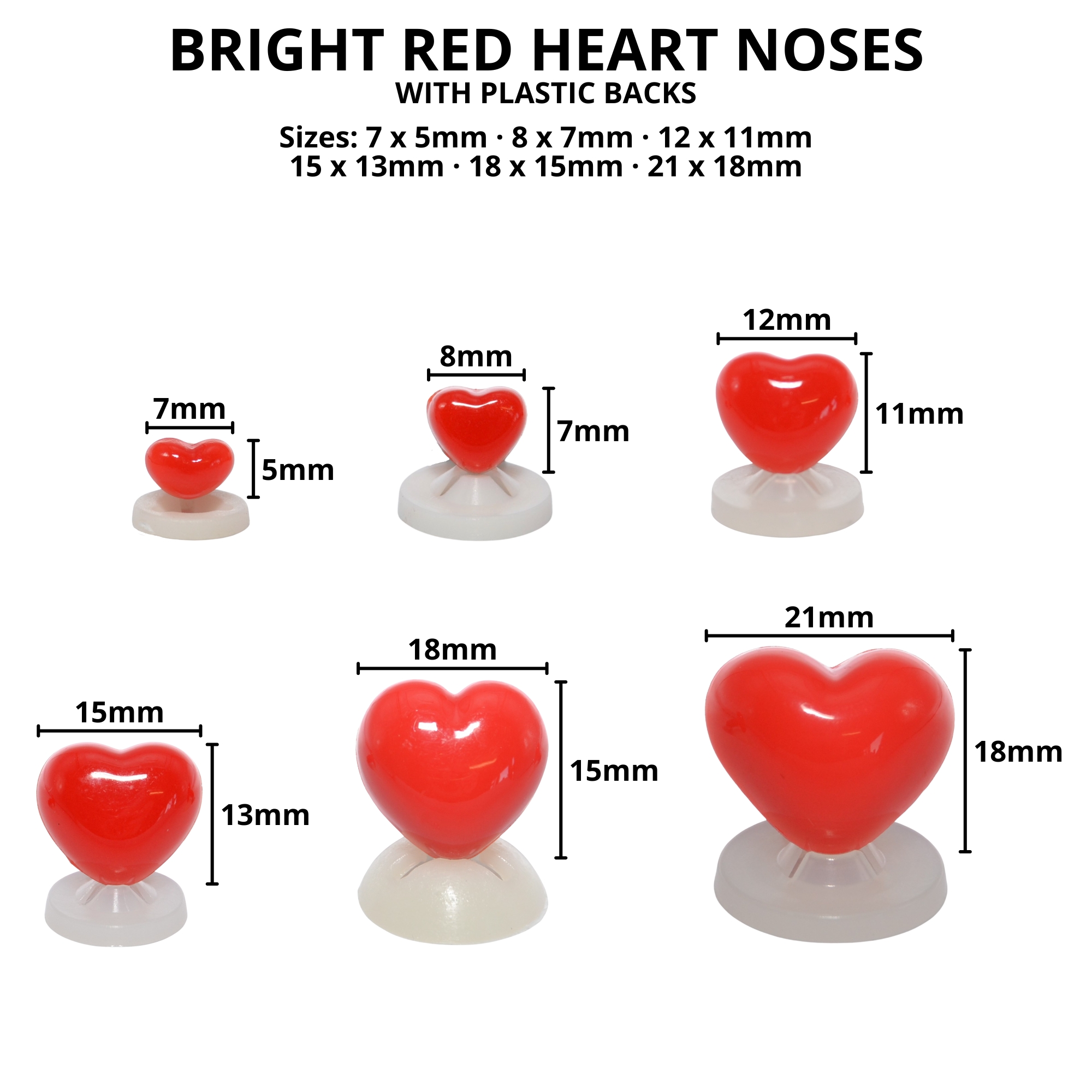 18mm x 15mm Bright Red Heart Noses with Plastic Backs - Image 2