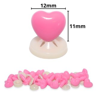 12mm x 11mm Flamingo Pink Heart Noses with Plastic Backs