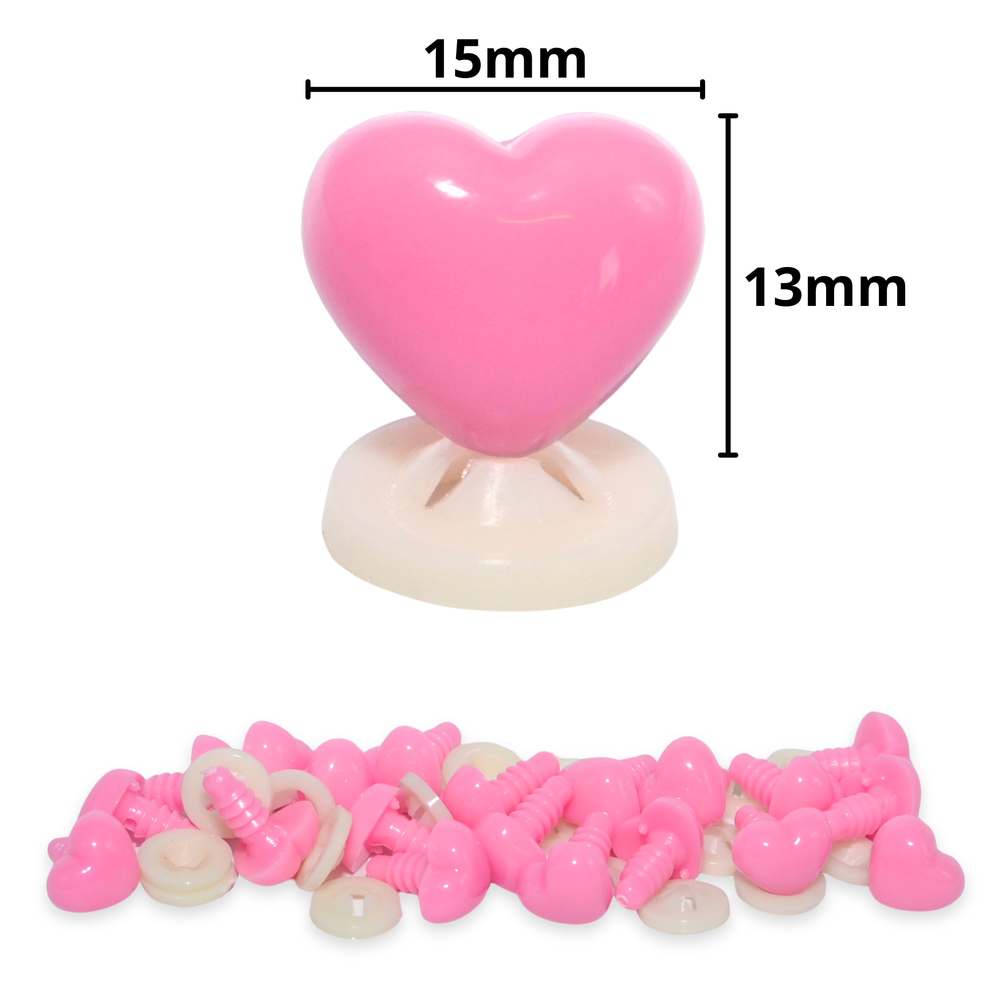 15mm x 13mm Flamingo Pink Heart Noses with Plastic Backs