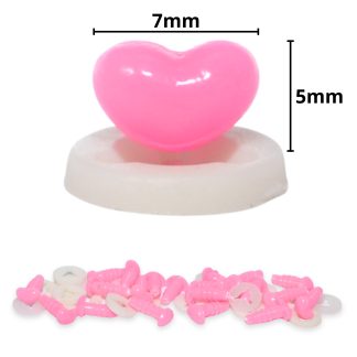 7mm x 5mm Flamingo Pink Heart Noses with Plastic Backs
