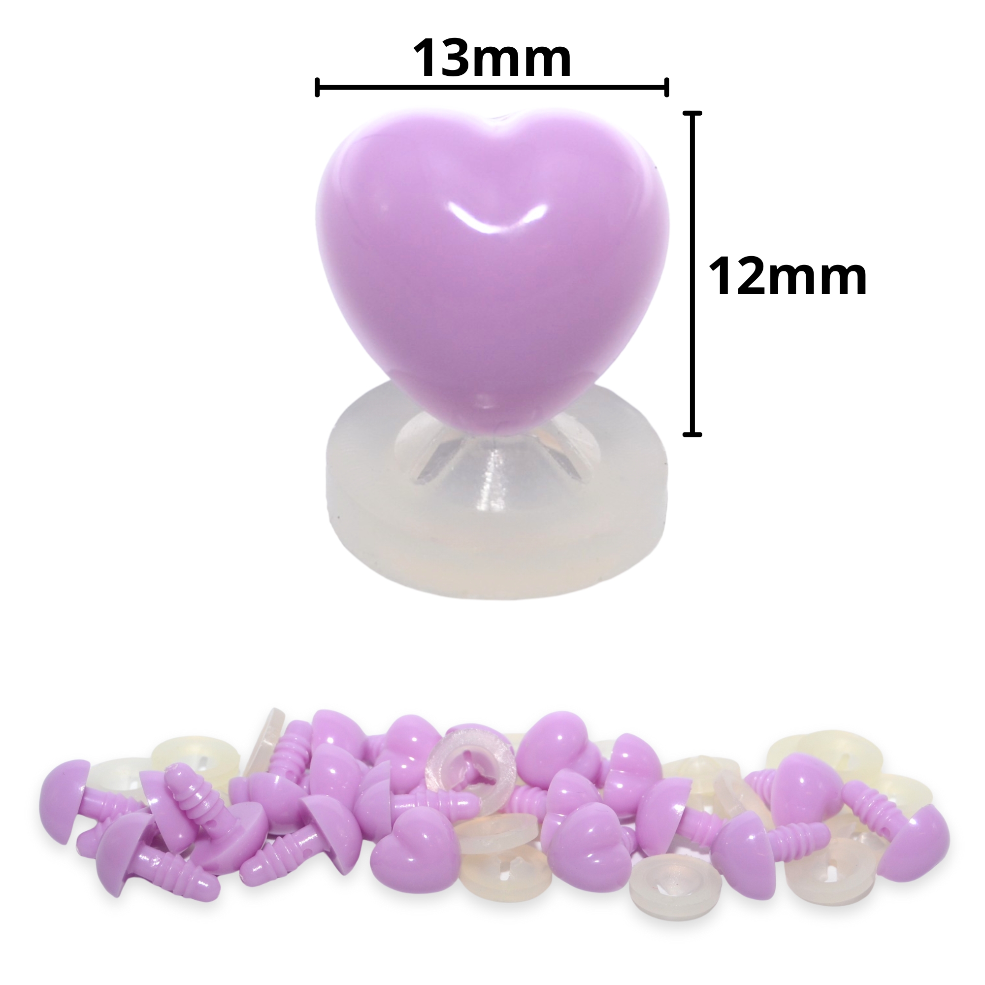 13mm x 12mm Lavender Heart Noses with Plastic Backs