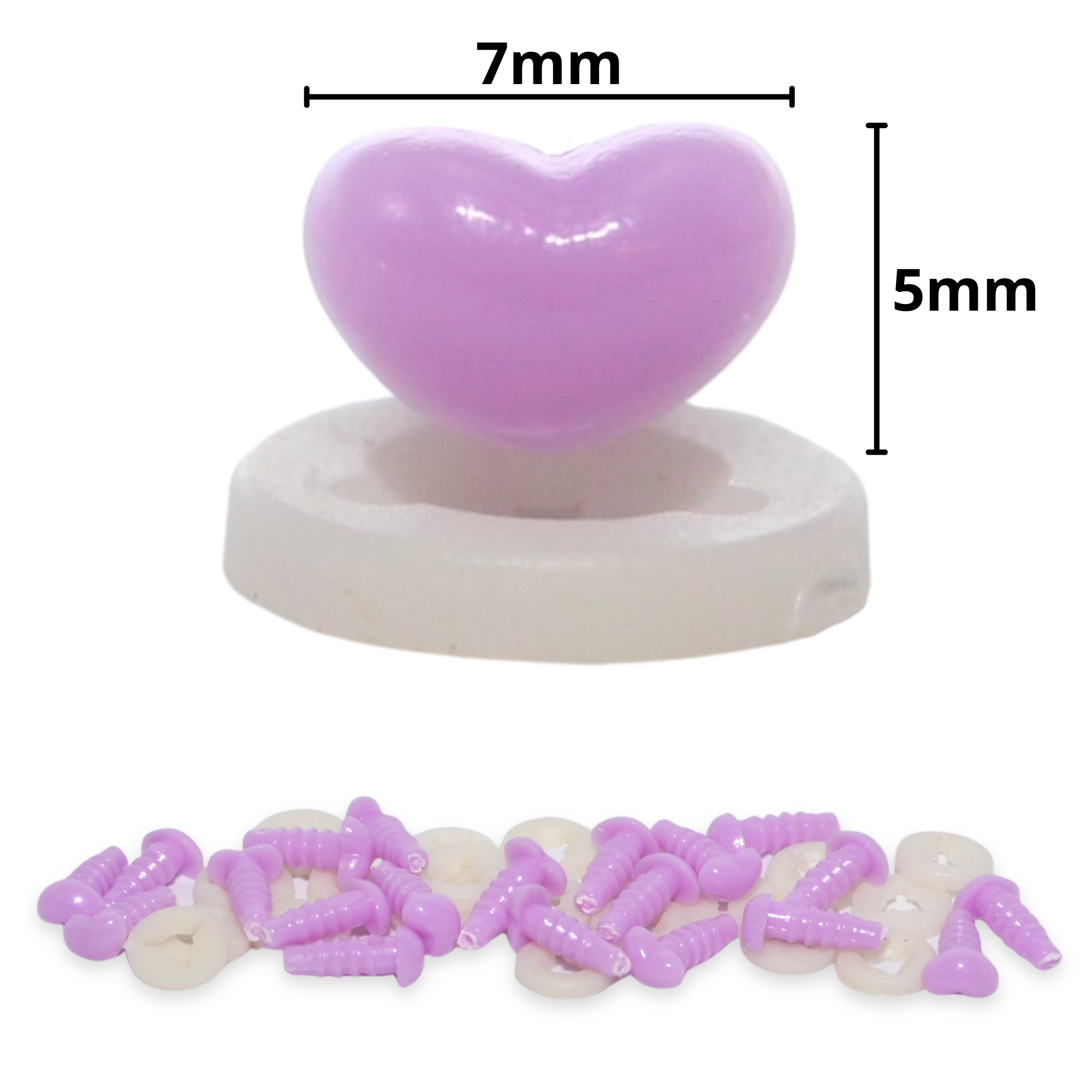 7mm x 5mm Lavender Heart Noses with Plastic Backs
