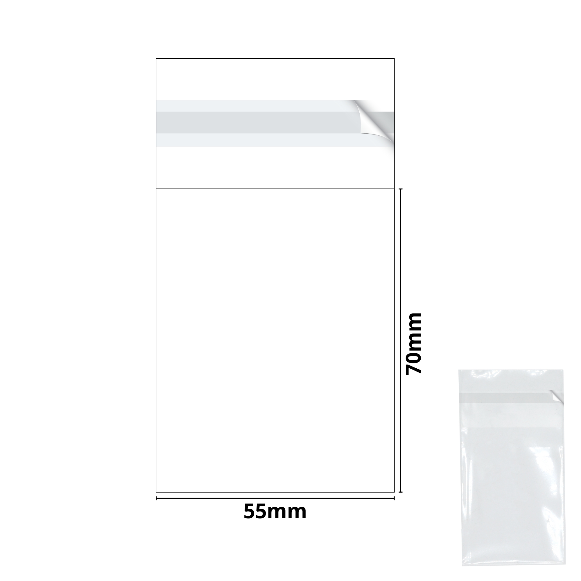 Badge Cello - 55mm x 70mm + 30mm Flap - Cellophane Display Bags Self Seal 40 Micron - Tiny Cello
