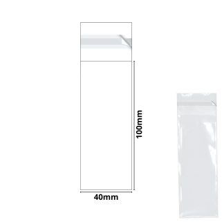 40mm x 100mm + 25mm Self Seal Flap - Cellophane Display Bags 40 Micron - Tiny Cello