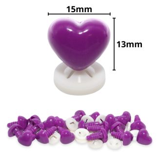 15mm x 13mm Purple Heart Noses with Plastic Backs