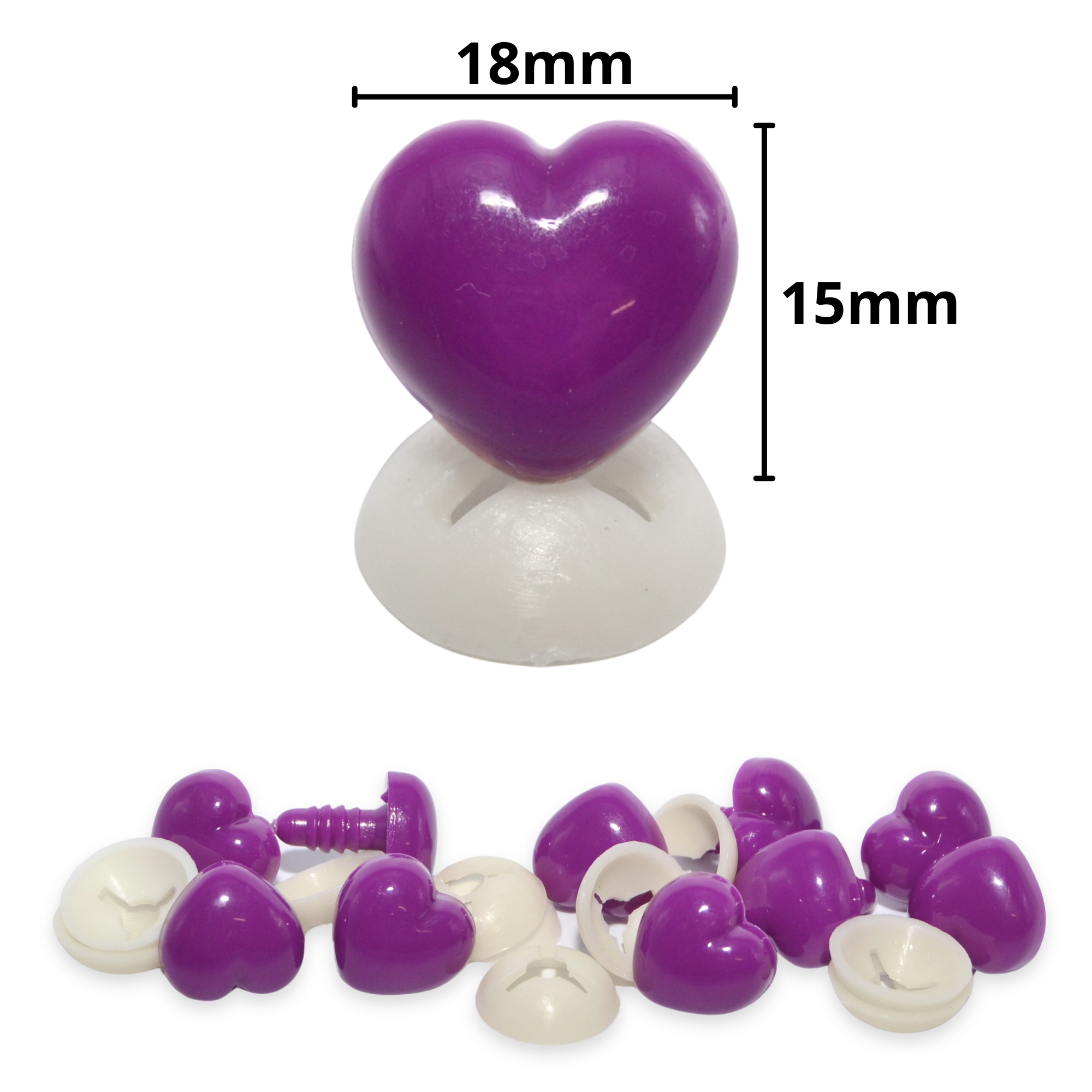 18mm x 15mm Purple Heart Noses with Plastic Backs