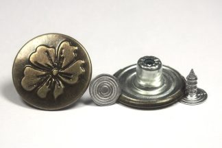 20mm Four Petal Flower Bronze Jean Buttons - Hammer On Studs & Pins