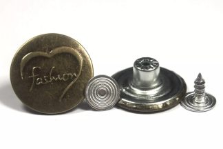 20mm Heart Fashion Bronze Jean Buttons - Hammer On Studs & Pins
