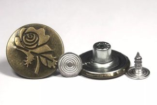 17mm Rugby Rose Bronze Jean Buttons - Hammer On Studs & Pins