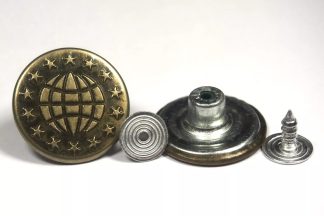 20mm World & Stars Bronze Jean Buttons - Hammer On Studs & Pins