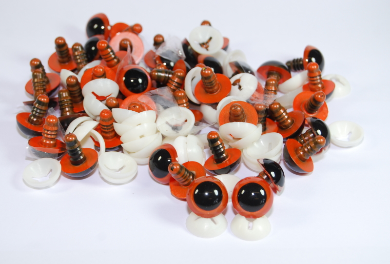 Pack of 25 Pairs - 18mm Orange Glass Like Eyes with Plastic Backs
