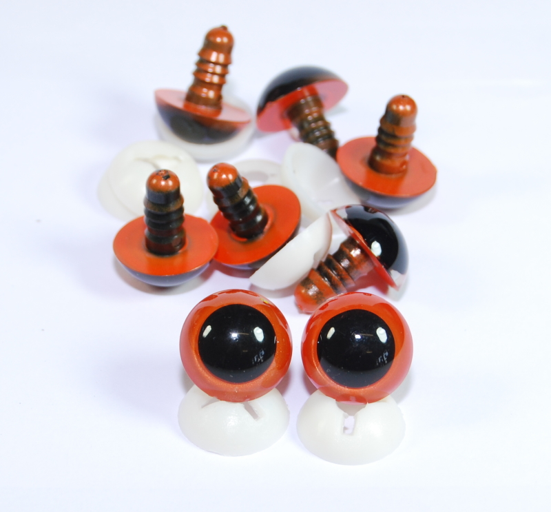 Pack of 4 Pairs - 18mm Orange Glass Like Eyes with Plastic Backs