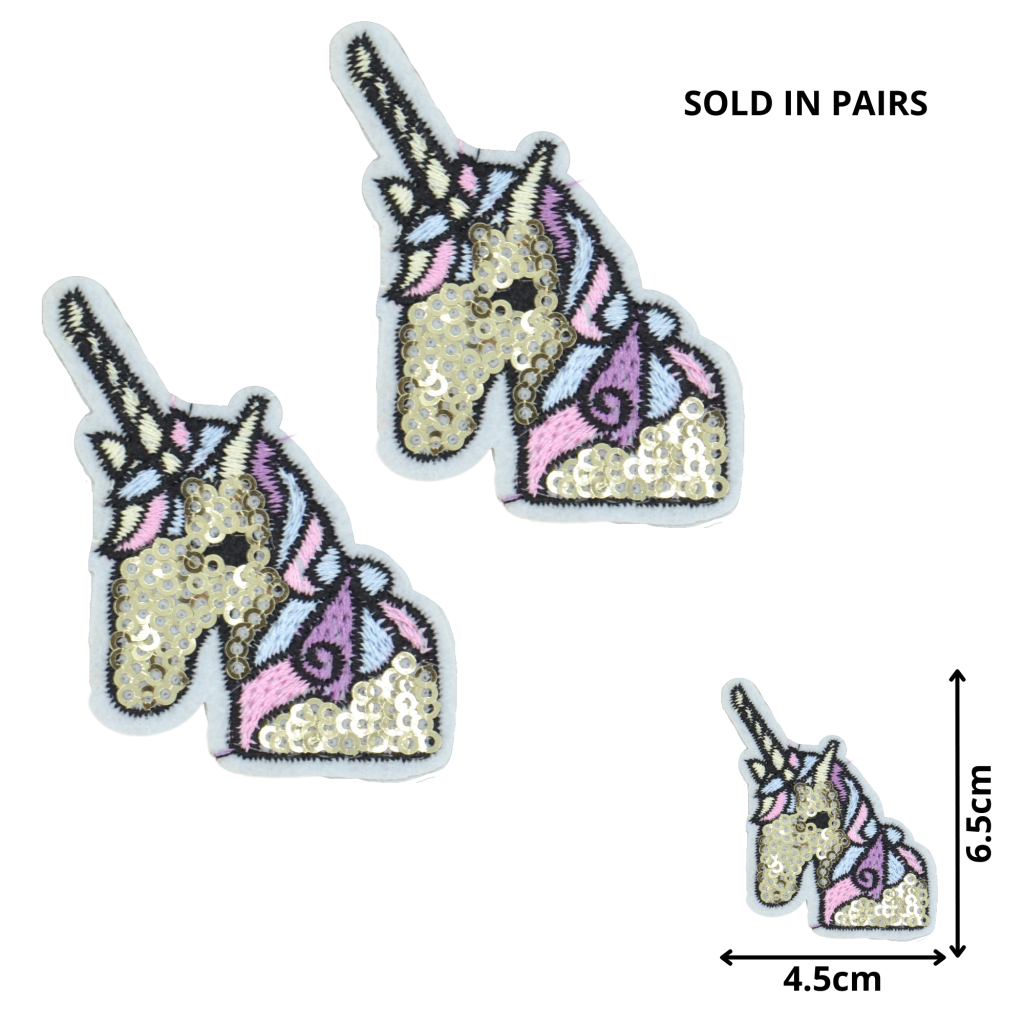 Unicorn 04 Pair (SEQ022) Sequin Embroidered Patches CelloExpress