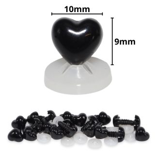 10mm x 9mm Black Heart Noses with Plastic Backs