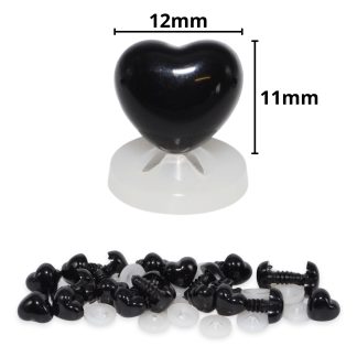 12mm x 11mm Black Heart Noses with Plastic Backs