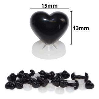 15mm x 13mm Black Heart Noses with Plastic Backs