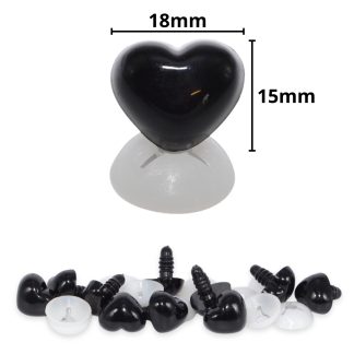 18mm x 15mm Black Heart Noses with Plastic Backs