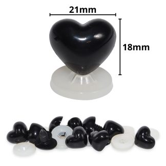 21mm x 18mm Black Heart Noses with Plastic Backs