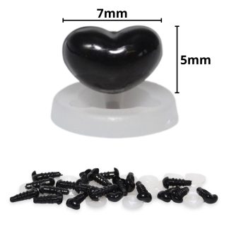 7mm x 5mm Black Heart Noses with Plastic Backs
