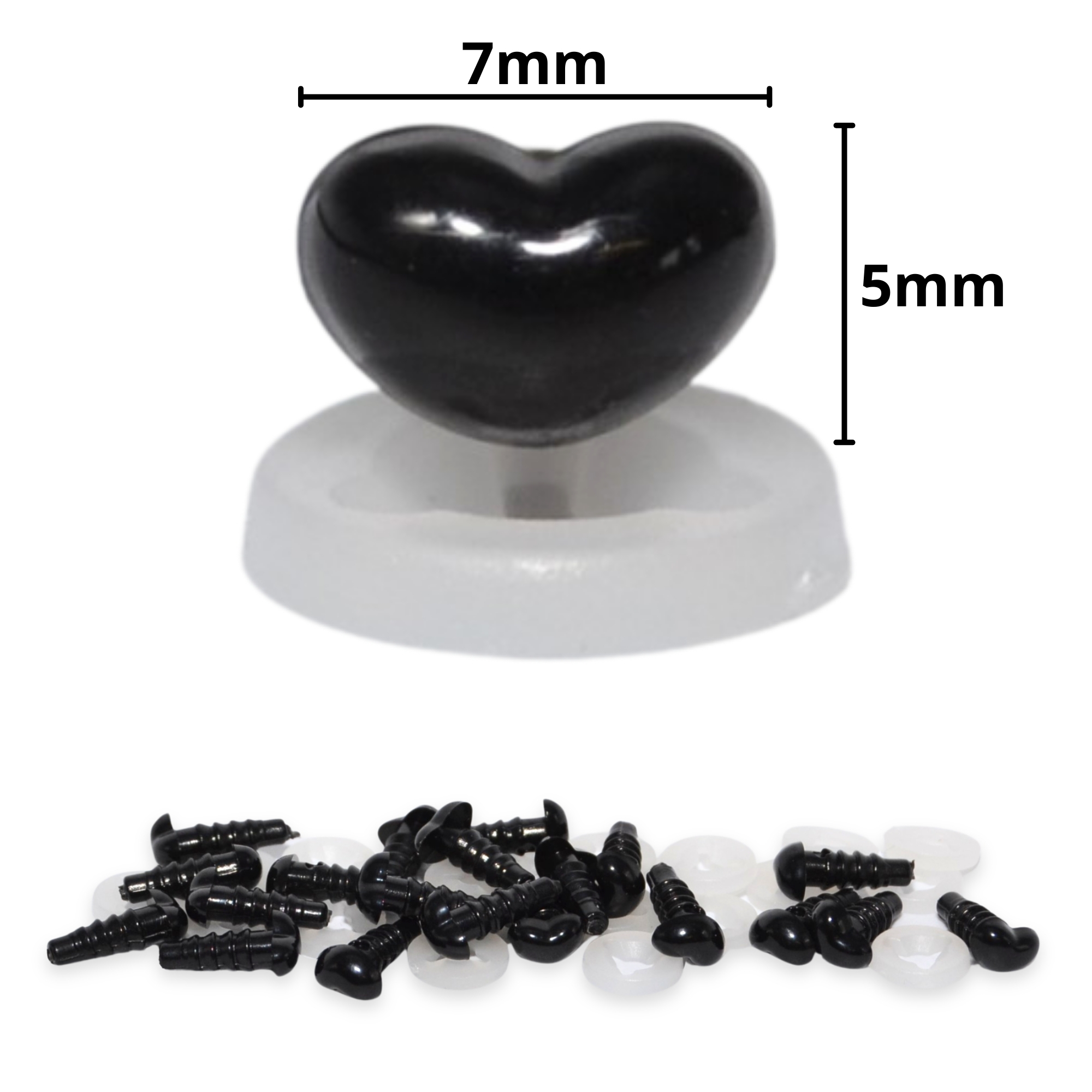 7mm x 5mm Black Heart Noses with Plastic Backs