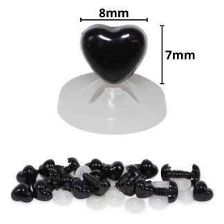 8mm x 7mm Black Heart Noses with Plastic Backs