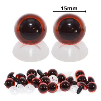 15mm Transparent Dark Amber Eyes with Plastic Backs