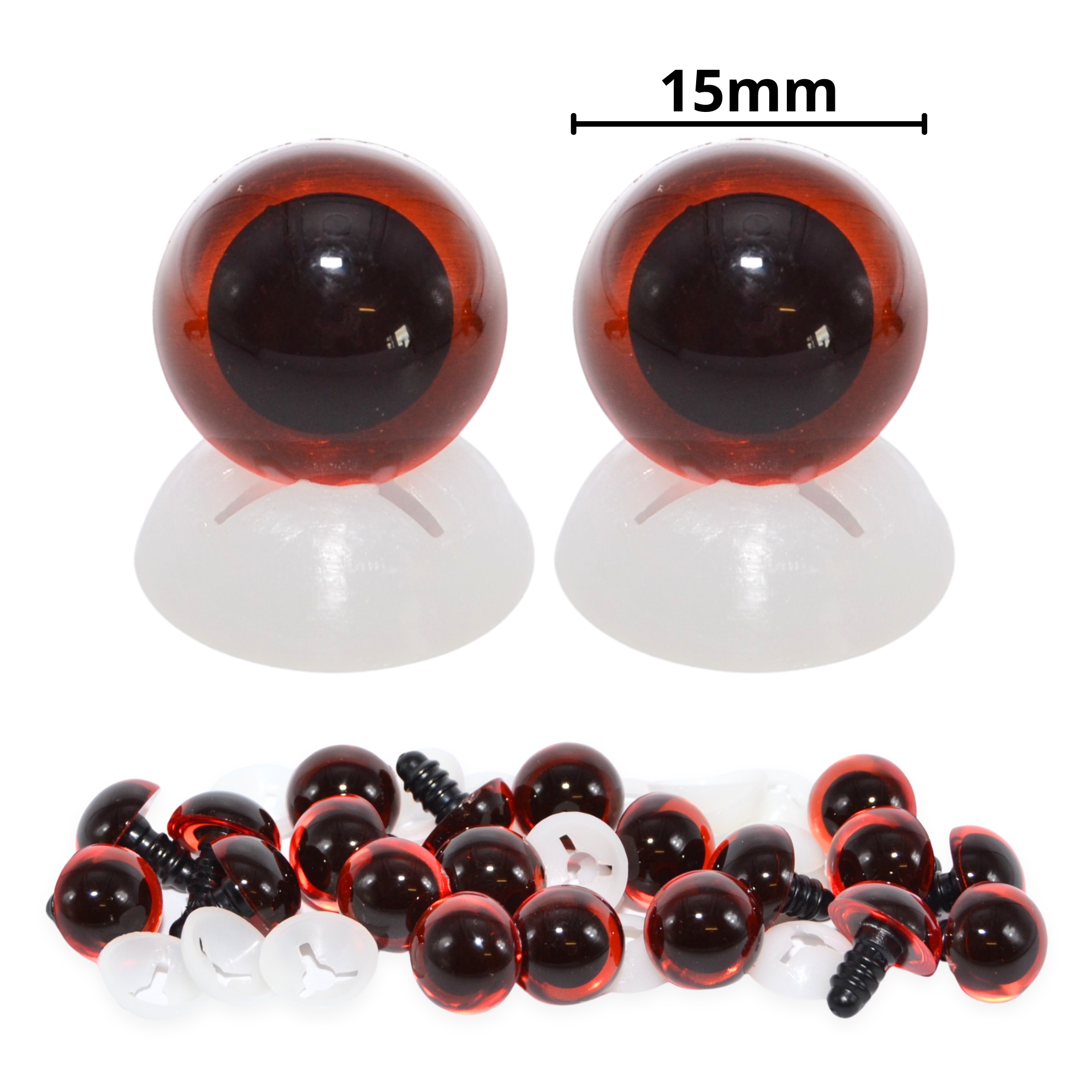 15mm Transparent Dark Amber Eyes with Plastic Backs
