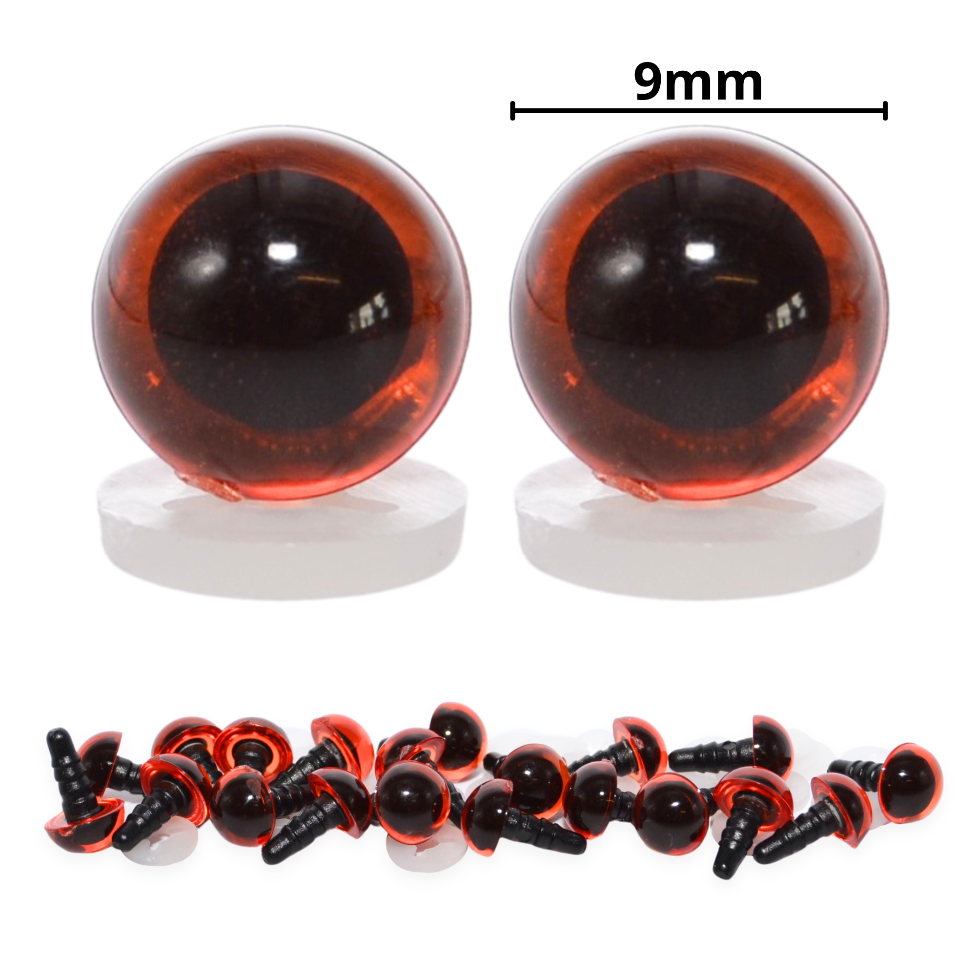9mm Transparent Dark Amber Eyes with Plastic Backs