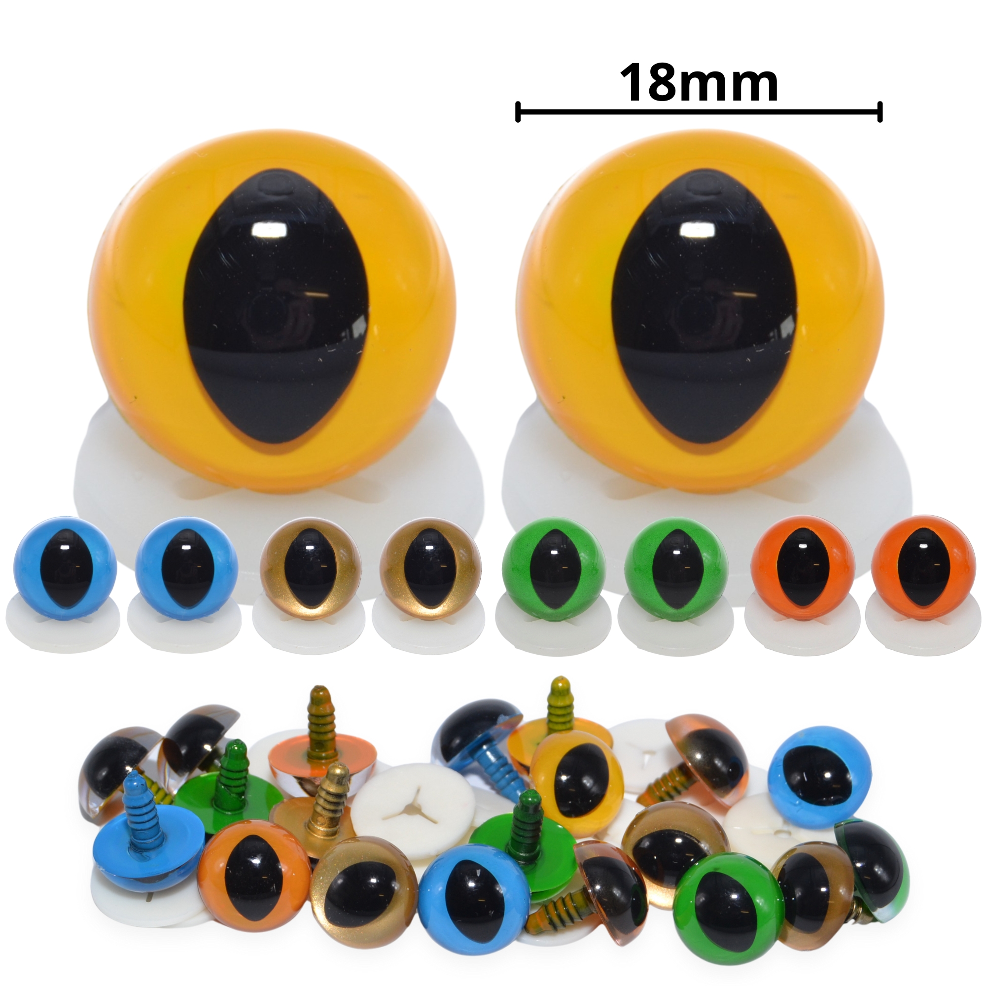 18mm Mixed Cats Eyes with Plastic Backs