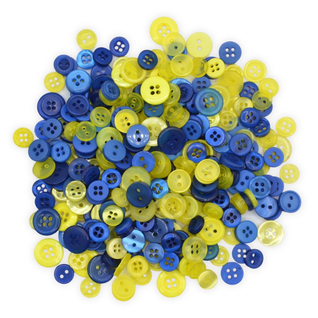 Blue Button Ribbon Tiny Yellow & Blue Buttons - Mixed Small Sizes - CelloExpress