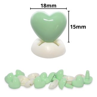 18mm x 15mm Mint Green Heart Noses with Plastic Backs
