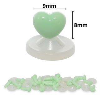 9mm x 8mm Mint Green Heart Noses with Plastic Backs