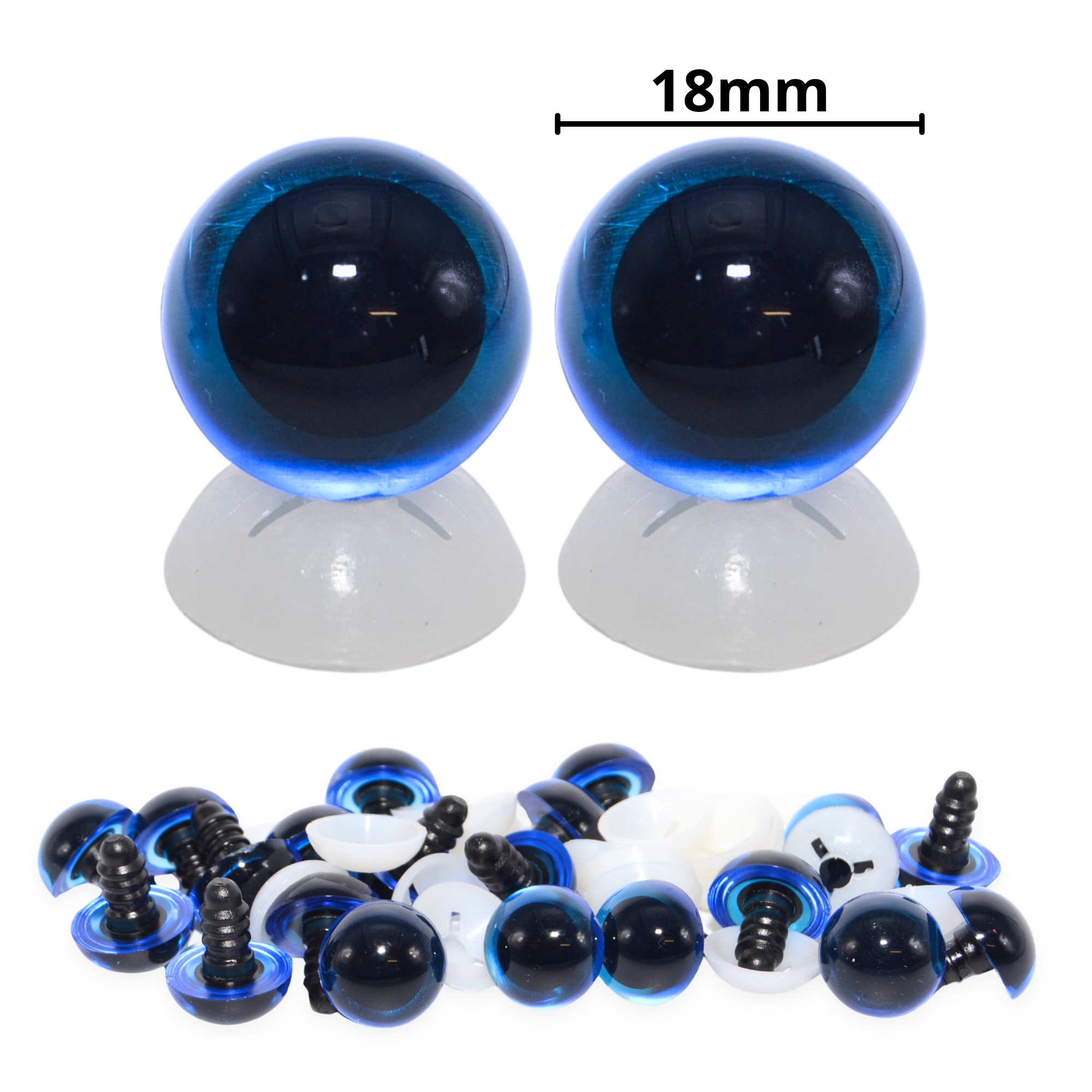 18mm Transparent Blue Eyes with Plastic Backs