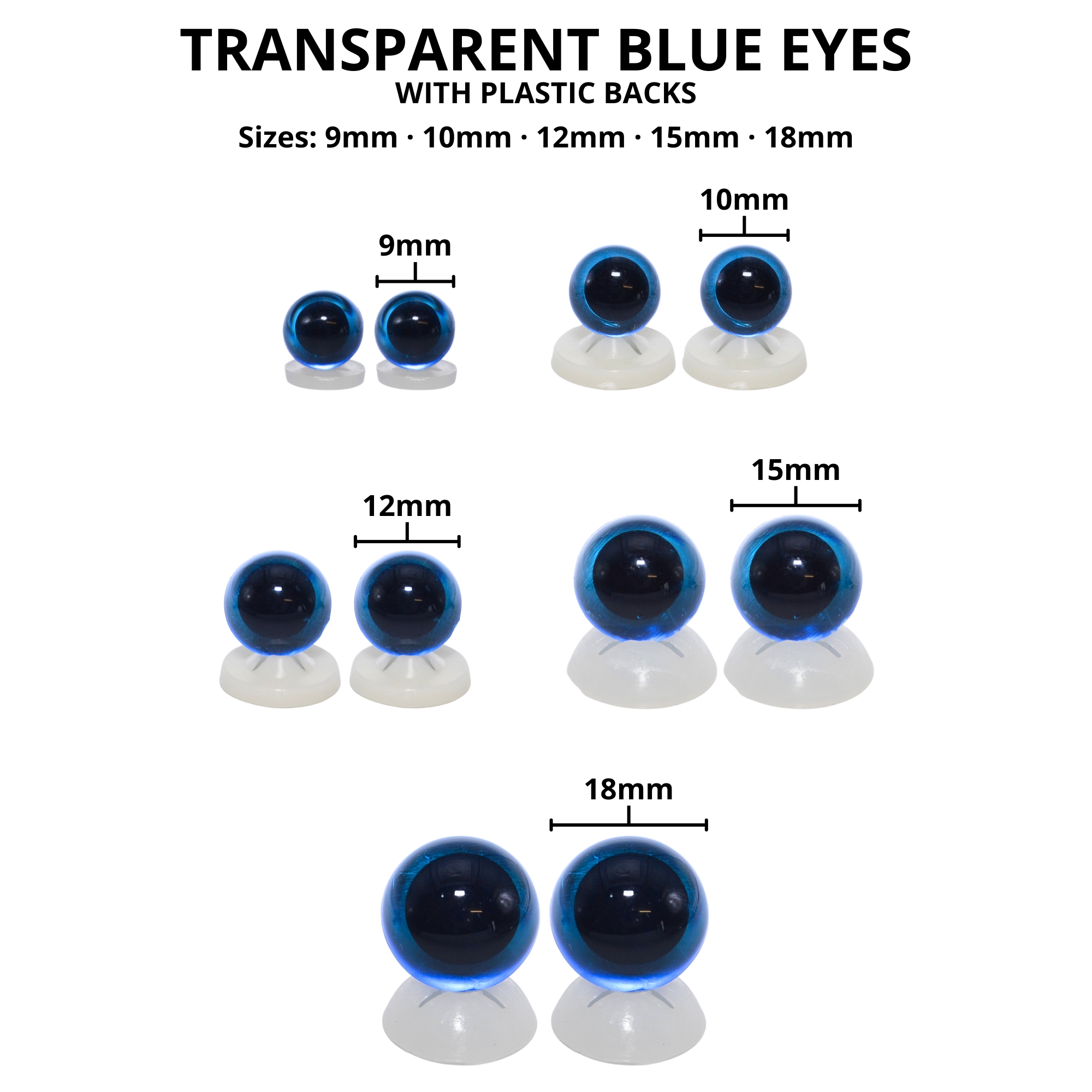 10mm Transparent Blue Eyes with Plastic Backs - Image 3