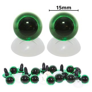 15mm Transparent Green Eyes with Plastic Backs