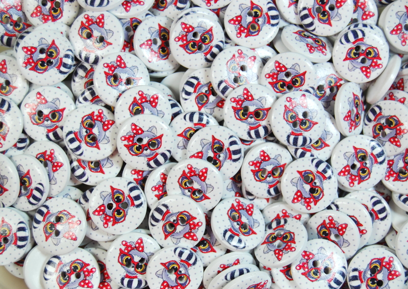 Children's Printed Wooden Buttons (Cat with Glasses - 20mm)